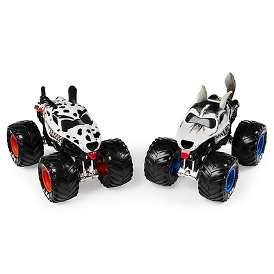 Monster Jam, Coffret de 2 véhicules authentiques Monster Mutt Dalmatian vs Huskey, Monster trucks en métal moulé à l'échelle 1:64