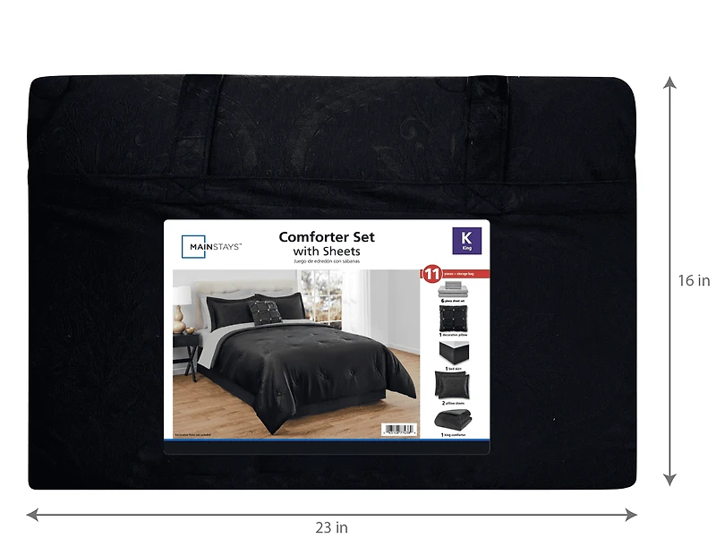 Mainstays Ensemble de lit 11 pieces velours noir, double MAINSTAYS PL MS ENSLIT11P NOIR D