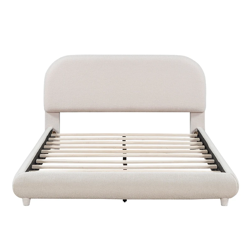 Noble House Lit Plateforme Rembourré en Polaire Teddy Taille Complète avec Tissu Épais, Design Élégant en Forme de Courbe, Beige