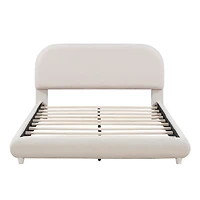 Noble House Lit Plateforme Rembourré en Polaire Teddy Taille Complète avec Tissu Épais, Design Élégant en Forme de Courbe, Beige