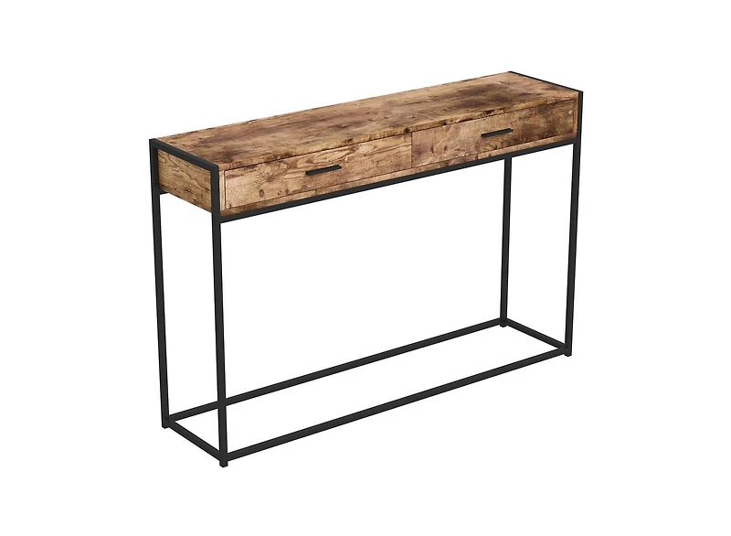 Safdie & Co. Console Table 48L Brown Reclaimed Wood 2 Drawers Black Metal