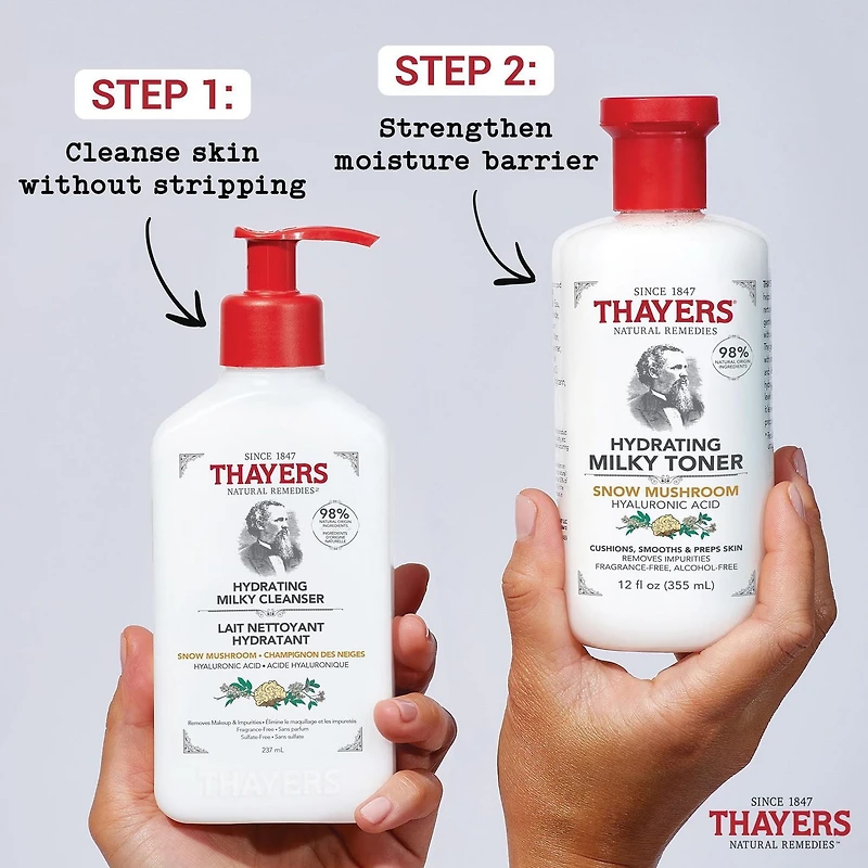 THAYERS Hydrating Milky Cleanser with Hyaluronic Acid and Snow Mushroom, Natural Facial Cleanser, For All Skin Types, 237mL, THAYERS Hydrating Milky Cleanser