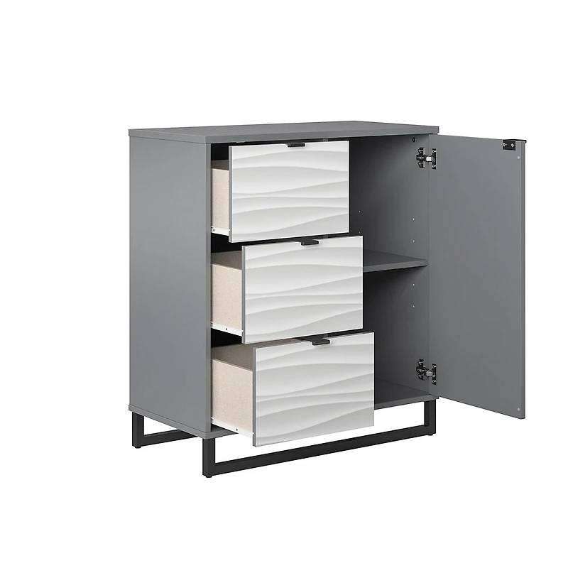 Ameriwood Home Monterey 1 Door / 3 Drawer  Accent Cabinet, Faux Wave Pattern with Graphite