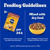 Nourriture humide pour chiens adultes PEDIGREE COUPES DE CHOIX AU JUS saveur de bœuf, nouilles et légumes et saveur de poulet grillé en format variété