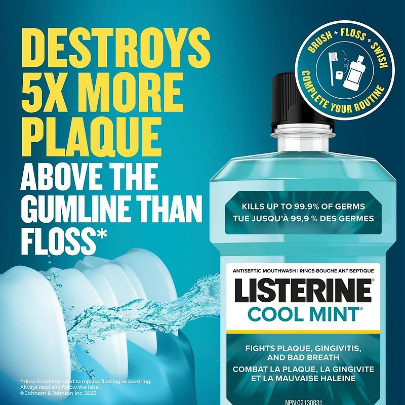 Listerine Antiseptic Mouthwash for Gingivitis and Teeth Plaque - Contains Thymol, Menthol, and Eucalyptol as essential oils  - 1.5L, 1.5 L