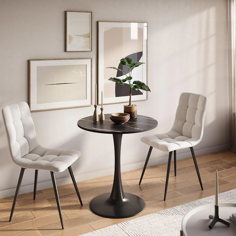 Table à manger d'intérieur ronde moderne CorLiving Ivo en mélamine et acier