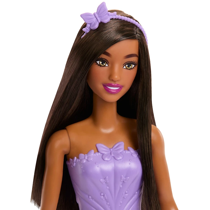 ​Barbie-Royal-Fashion-Doll-with-Dark-Brown-Hair,-Removable-Skirt-&-Accessories,-Purple-Butterfly-Themed-Monochromatic-Look​​