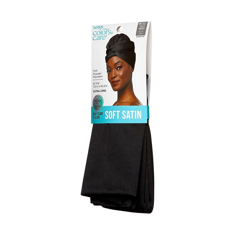 KISS - Foulard en satin doux Colors & Care, extra-long, 1,52 m - Noir
