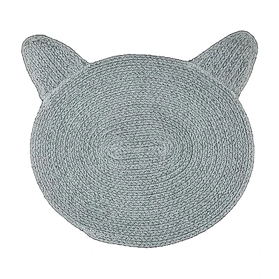 IH Casa Decor Braided Cotton Cat Shape Mat Light Gray