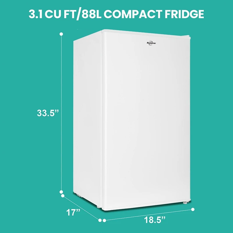 Koolatron 3,2 pi.cu. Réfrigérateur compact avec congélateur, blanc, réfrigérateur gain de place pour dortoirs et appartements