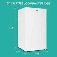 Koolatron 3,2 pi.cu. Réfrigérateur compact avec congélateur, blanc, réfrigérateur gain de place pour dortoirs et appartements