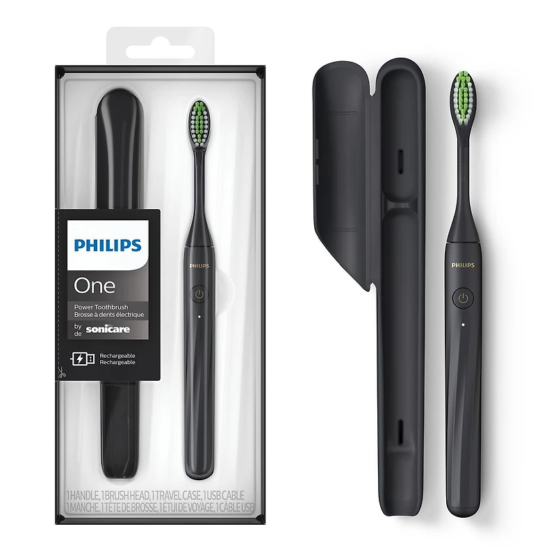 Philips One by Sonicare Shadow Black Rechargeable Toothbrush, HY1200/26, One by Sonicare Shadow Black Rechargeable