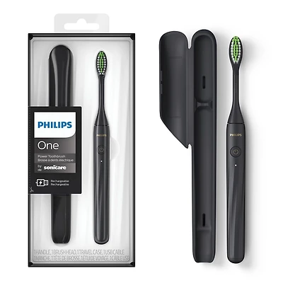 Philips One by Sonicare Shadow Black Rechargeable Toothbrush, HY1200/26, One by Sonicare Shadow Black Rechargeable