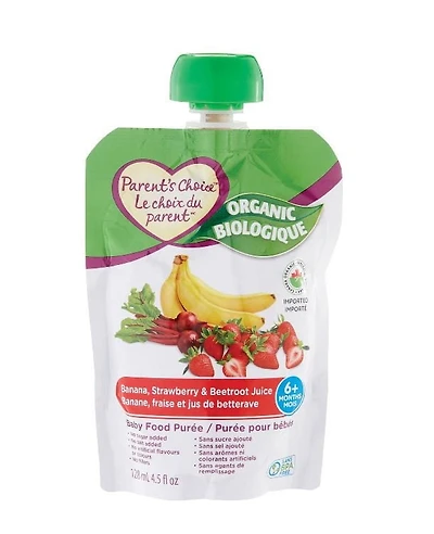 Parent's Choice Organic Banana, Strawberry & Beetroot Juice Baby Food Purée