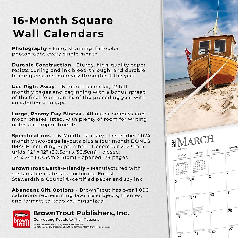 BrownTrout Beaches 2024 12x24 Inch Square Wall Calendar, 9781975457853