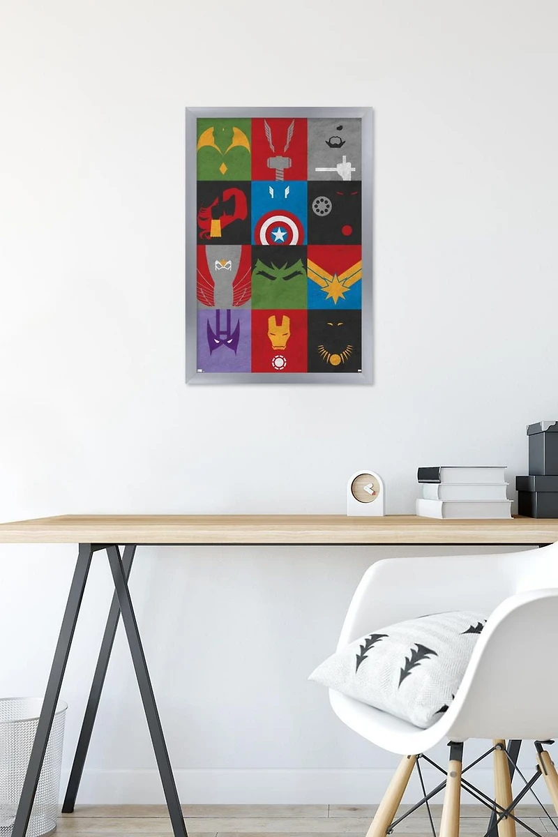 Marvel Comics - Avengers - Minimalist Grid Wall Poster, 14.725" x 22.375" Framed