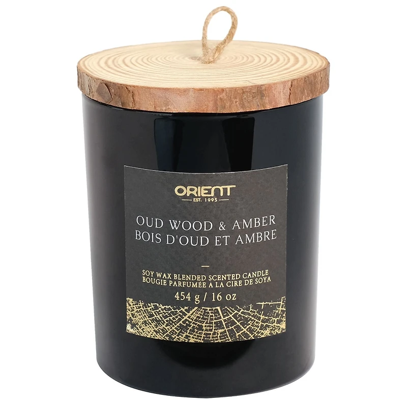 Orient 16OZ OUD WOOD & AMBER Soy Wax Blended Scented Candle, 2 mèche de coton · 16oz<br>· 454g<br>· 1 paquet