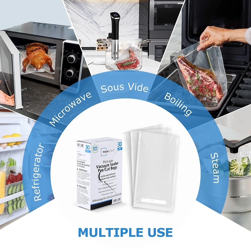 Mainstays Pre-Cut Vacuum Seal Bags, 1 Pint , 30 Count , Clear