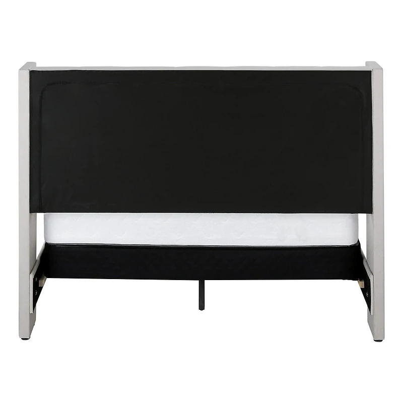 Monarch Specialties  Lit, Grand, Plate-forme, Chambre À Coucher, Cadre, Rembourré, D'aspect Lin, Pieds En Métal, Beige, Chrome, Transitionnel