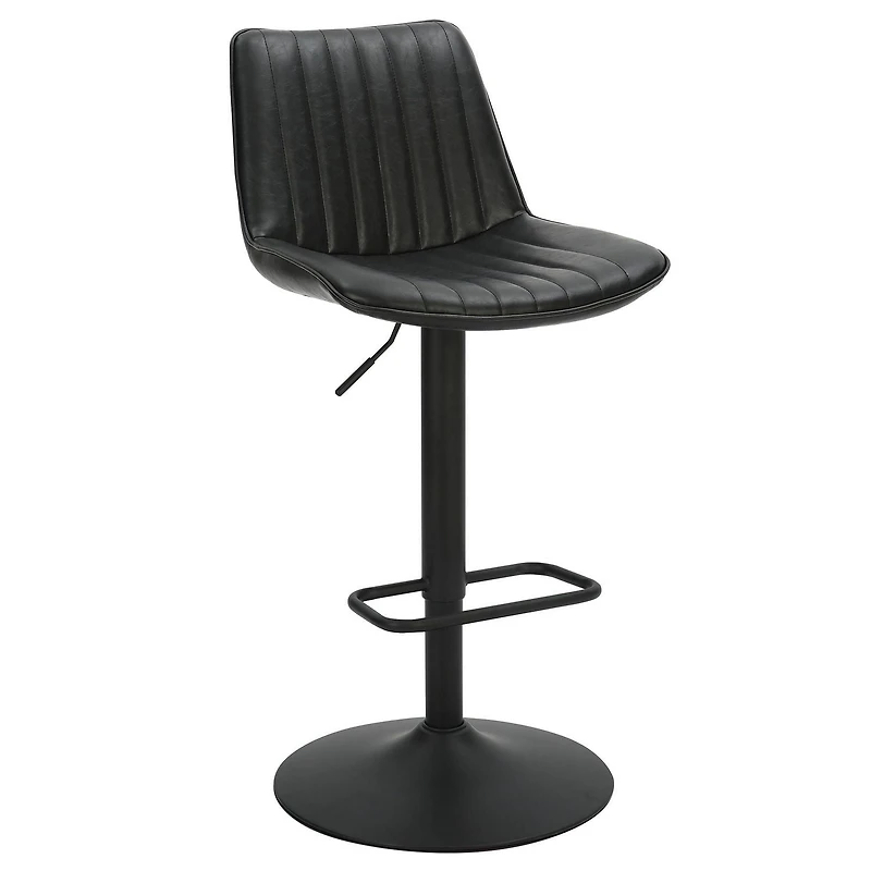 Contemporaine Similicuir et Métal Tabouret avec Vérin à l'Air, Jeu de 2 - Noir et Noir