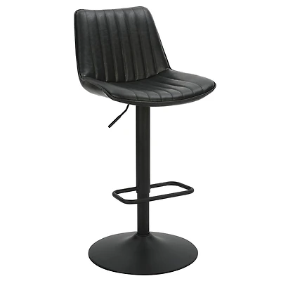 Contemporaine Similicuir et Métal Tabouret avec Vérin à l'Air, Jeu de 2 - Noir et Noir