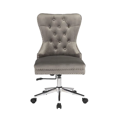 Champagne Office Chair in Grey Velvet, Executive Chair, Computer Chair, Adjustable Office Chair, Vintage Office Chair, Swivel Office Chair for Home