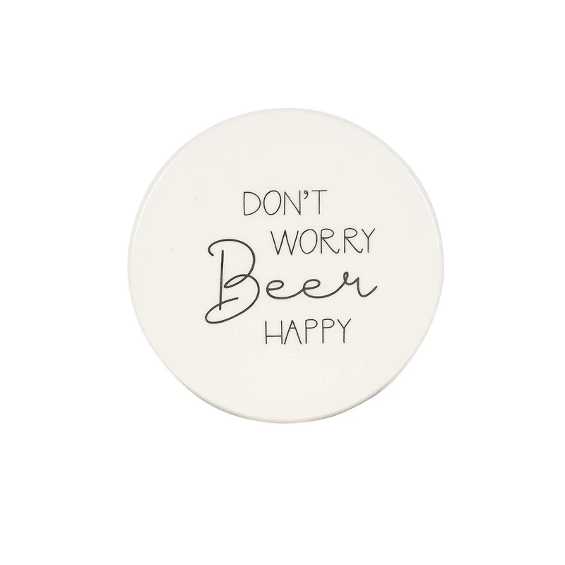 Ensemble de quatre dessous de verre en porcelaine Linden avec fini blanc dictons divers 9,8 cm de diamètre