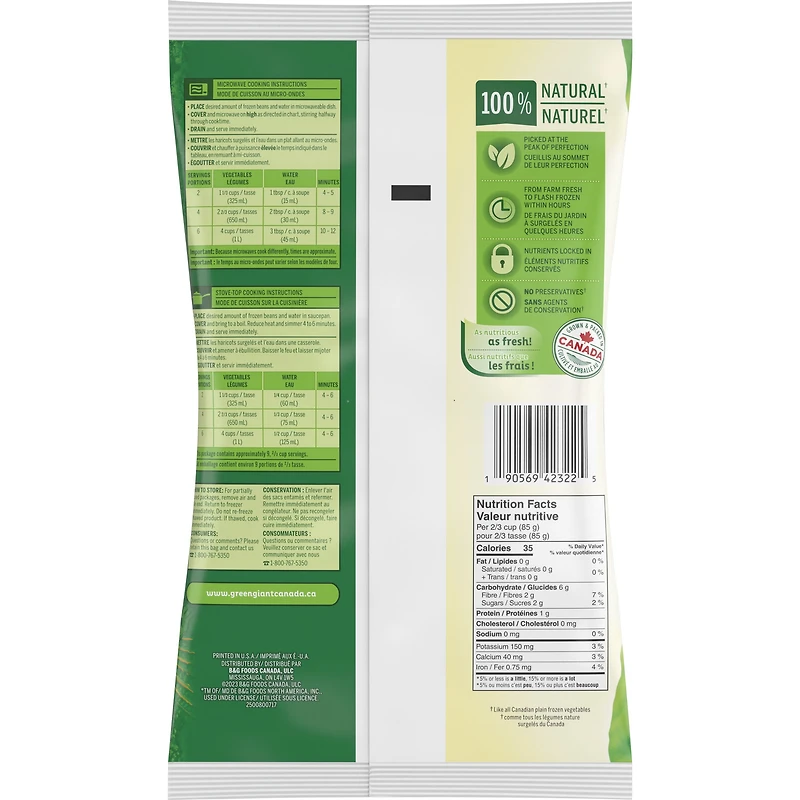 Green Giant 100 % Natural Cut Green Beans. Grown & Packed In Canada., Green Giant Nat Cut Green Bean