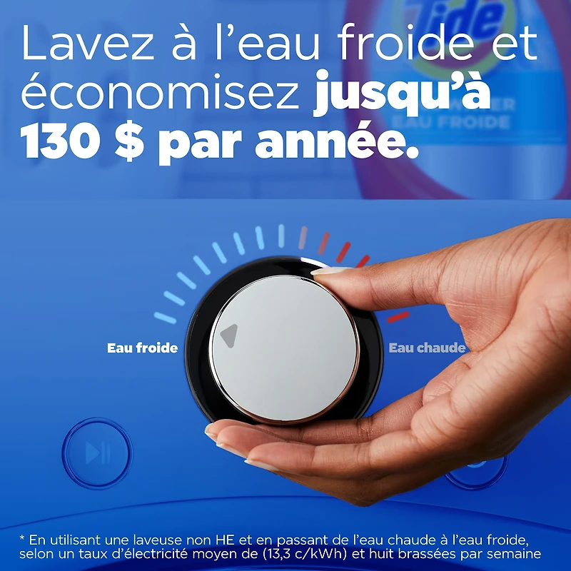 Détergent à lessive liquide Tide Ultra Eau froide, parfum Original, détergent à lessive liquide formulé pour l’eau froide, 887 mL, 21 brassées TIDE LQ HE CW OS - FRENCH