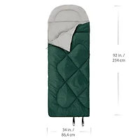 Ozark Trail 0C Sleeping Bag, 92"(L) x34" (W),Temp Rating +32℉/+0℃, Polyester Fabric, Outer Green, Sleeping Bag