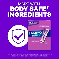 Tampons Tampax Radiant avec tresse anti-fuites LeakGuard et applicateur en plastique sans BPA, degré d’absorption Super, non parfumés 28 tampons