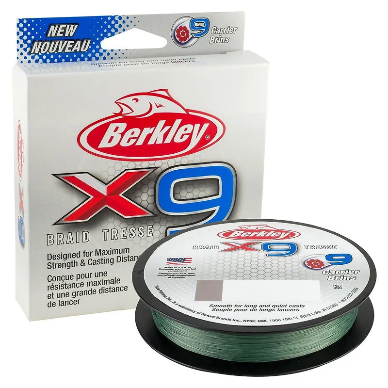 Berkley X9BFS30-22 X9 Braid 9-carriers create stress free line 165yd 30/10lb test 0.012 Diam (in) Low-Vis Green, Maximum strength, increased distance