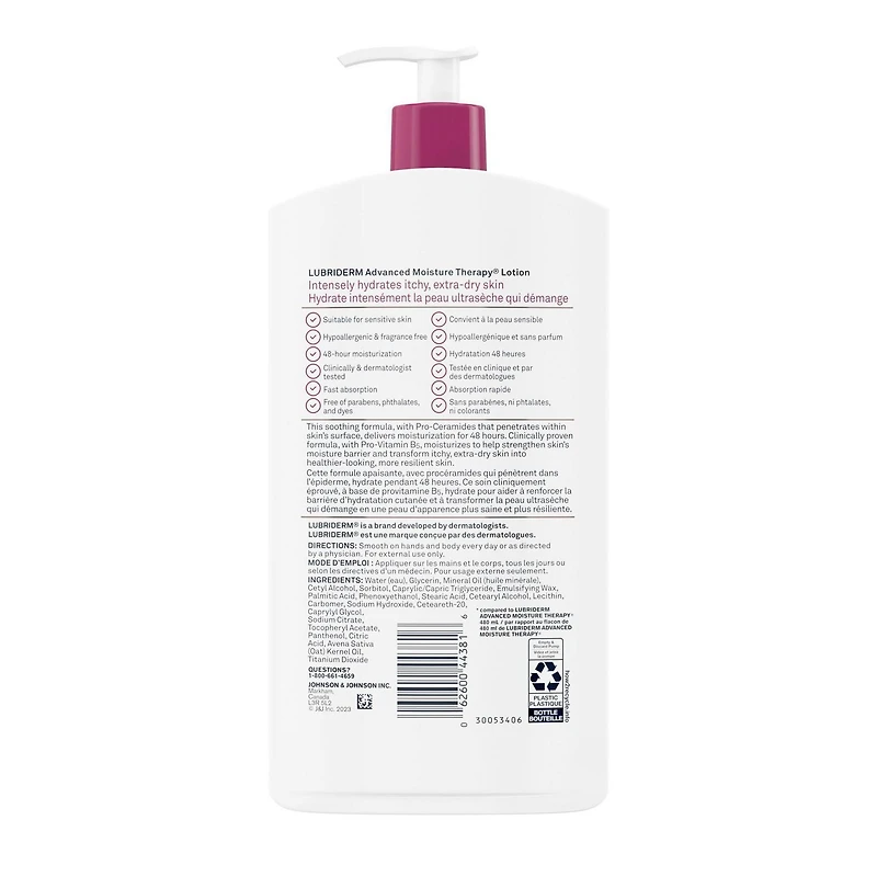 Lubriderm Advanced Moisture Therapy Lotion, Vitamin E, Pro-Vitamin B5, Pro Ceramide, Dry Skin, Fragrance Free, 710 mL