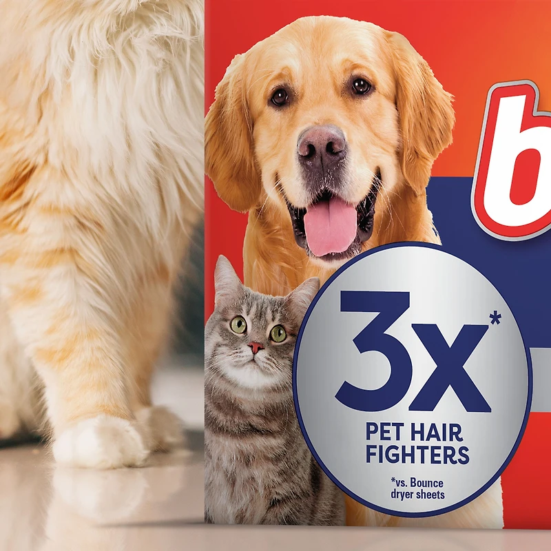 Bounce Pet Hair and Lint Guard Mega Dryer Sheets with Hair Fighters, Fresh Scent 180CT