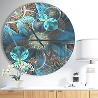 Designart 'Fractal Blue Flowers ' Modern wall clock