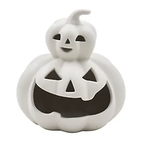Photophore en céramique Halloween 7 pouces, motif citrouille empilée, gris chaud, par Façon de célébrer