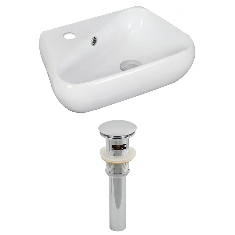 in. W Above Counter White Bathroom Vessel Sink Set For 1 Hole Left Faucet AI