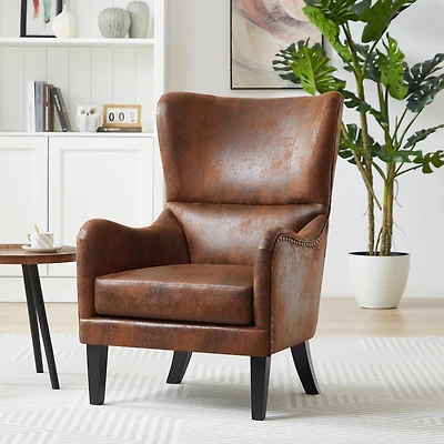 Noble House HI-BACK fauteuil clouté pour chambre d’étude de salon, Design classique, brun