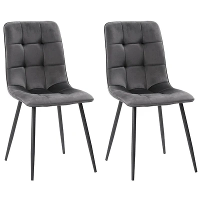 Ensemble de 2 chaises d'appoint d'intérieur CorLiving Nash, rembourrées en velours et pieds évasés en métal noir