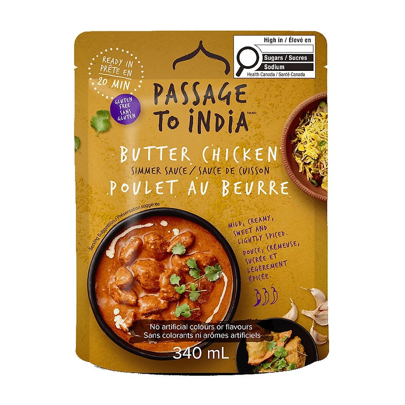Passage Foods, Passage to India, Sauce Mijotée Poulet au Beurre, 340 ml Délicieux curry indien authentique en 20 minutes