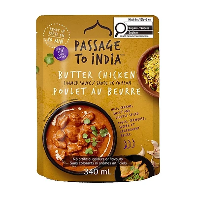 Passage Foods, Passage to India, Sauce Mijotée Poulet au Beurre, 340 ml Délicieux curry indien authentique en 20 minutes