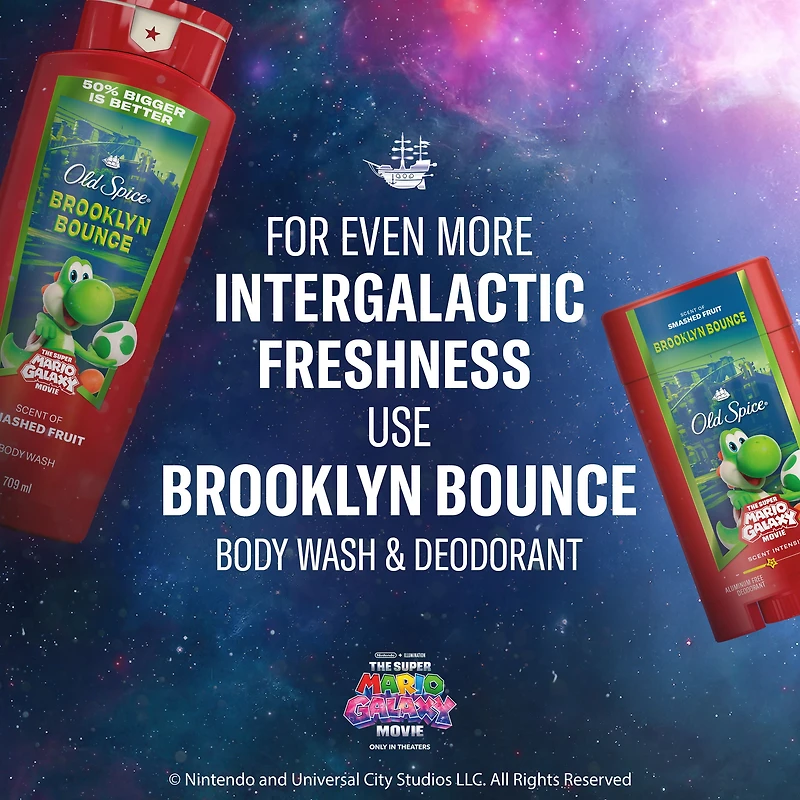 Nettoyant pour le corps Old Spice pour hommes, Bal de Brooklyn, parfum de fruits écrasés, Old Spice x The Super Mario Galaxy Movie, Fraîcheur après-lavage 24/7