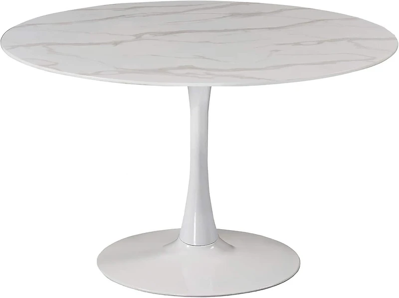 Leo White Round Faux Marble Dining Table with Tulip Base 36"