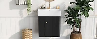 Homy Casa 30 in Onyx Black Kitchen Sideboard with Ceramic Sink
