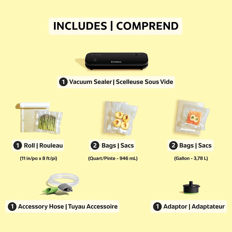 FoodSaver VS1210 Space Saving Vacuum Sealer with 1 Roll and 4 Bags, Black