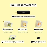 FoodSaver VS1210 Space Saving Vacuum Sealer with 1 Roll and 4 Bags, Black