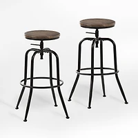 Homy Casa 2 Packs Adjustable Swivel Barstools, Footrest, Moisture-Resistant MDF, Walnut Finish