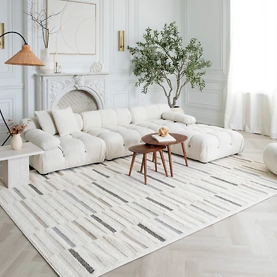 Tapis Branch Nimbus Tapis d'intérieur moderne, gris crème, géométrique - Salon, chambre, salle à manger et cuisine