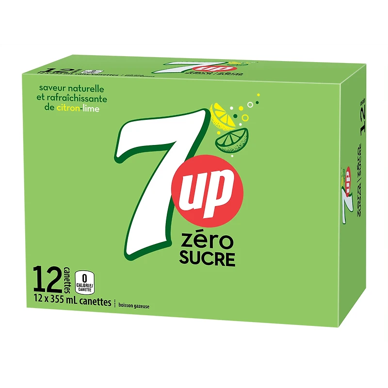 7UP Zero Citron Lime Boisson Gazeuse 12 x 355 ml, Canettes 12x355ml