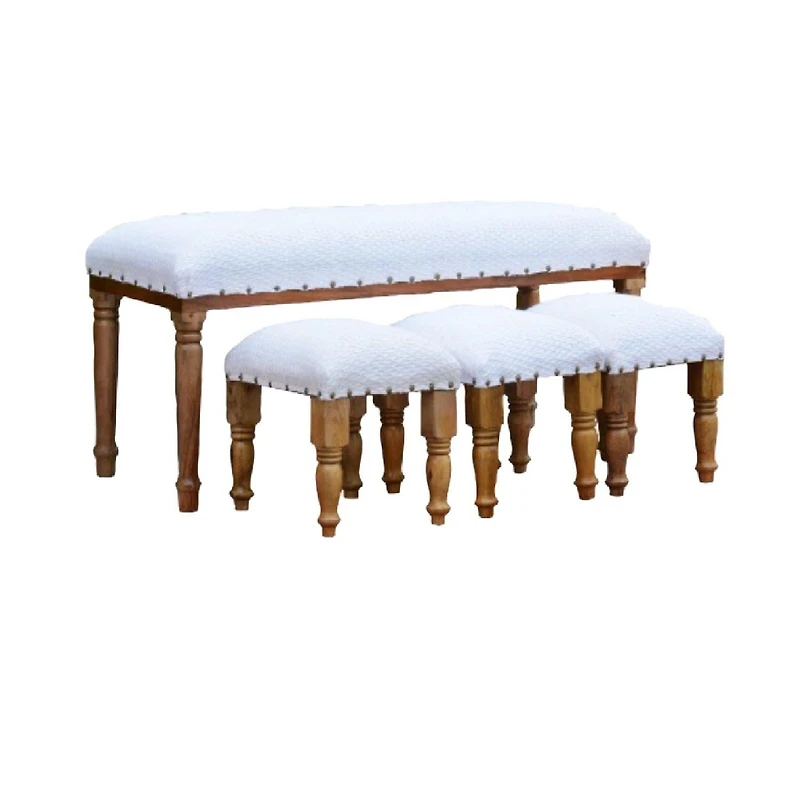 4 Piece Wood Bench And Stools Set (Diamond)